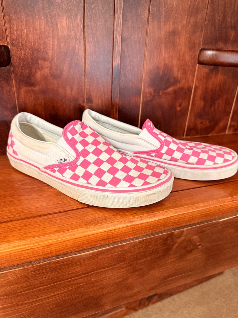 Vans Kids Slip-On Checkerboard Sneakers in Pink and White